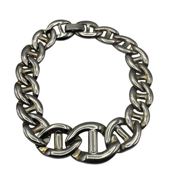 Silver Tone Anchor Link Chain Bracelet 7 Inch Vintage Bold Classic Design - Picture 2 of 5